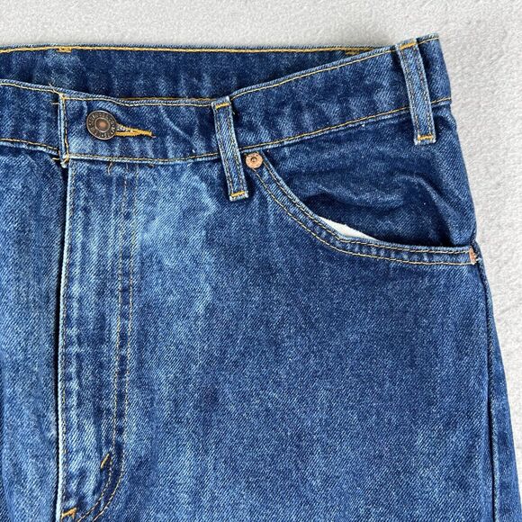 Levis 505 Orange Tab Mid Rise Dark Wash Distressed Denim‎ Blue Jeans Mens 36x32 - Picture 2 of 16